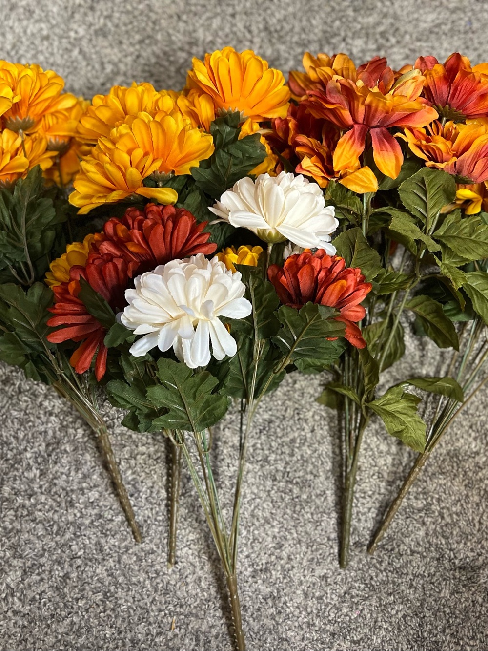 Artificial Fall Chrysanthemum Bouquet - White, Orange, Red